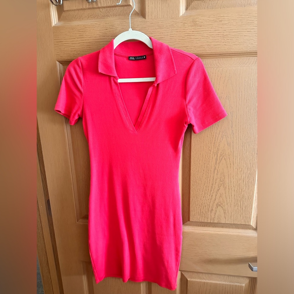 Hot Pink Collared Dress from Zara